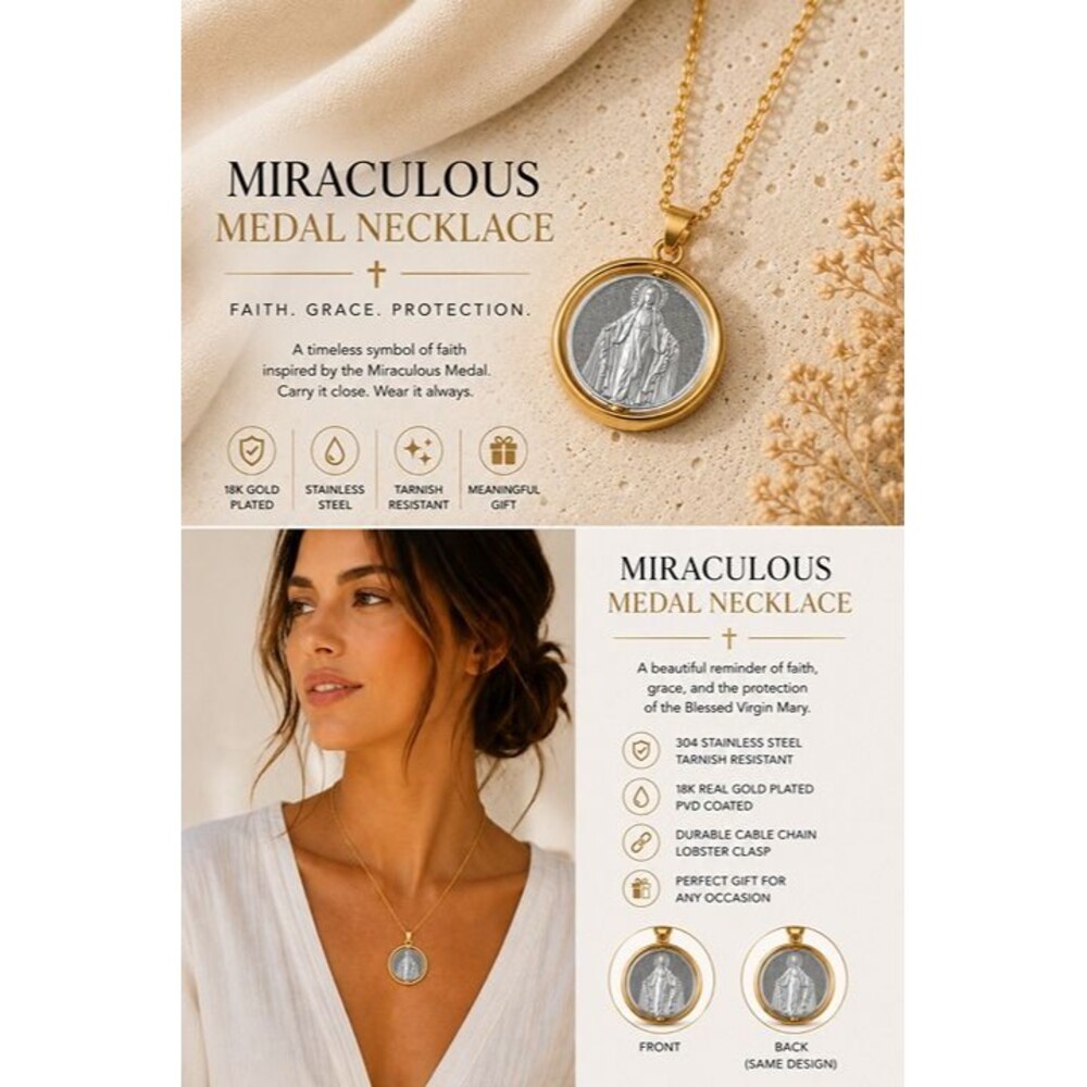 Miraculous Medal Necklace - Gold Plated with Silver Medal